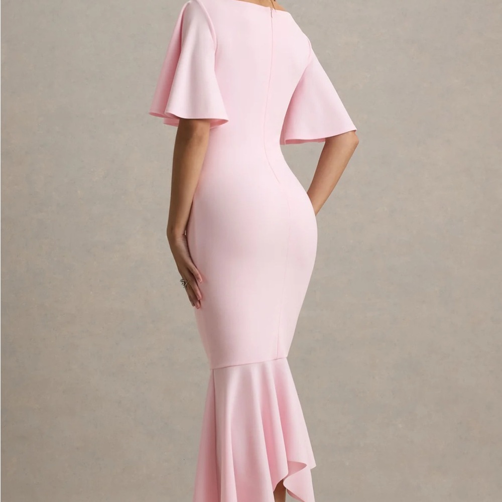 CLUB L LONDON Ashling Pink Flutter Sleeve Hanky Hem MIDI Dress BNWT size 8 US - Picture 3 of 16